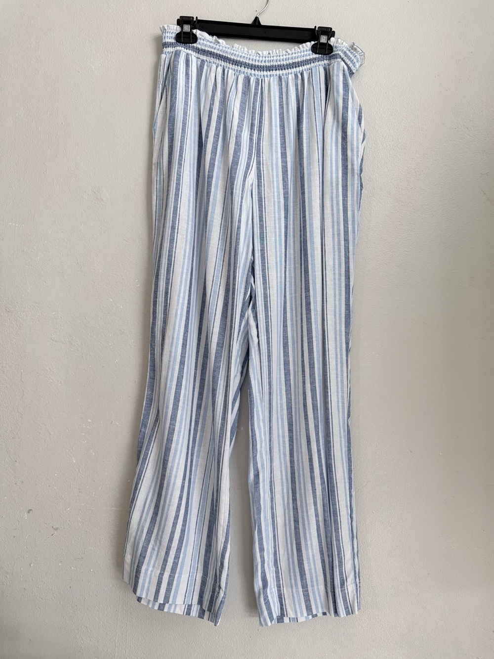 Land 'n Sea Striped Wide Leg Linen Blend Pants Size XL Blue White Coastal